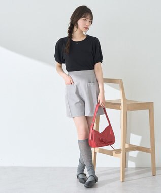 earth music&ecology ロゴプレート付きパフスリーブプルオーバー Black