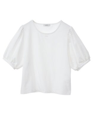 earth music&ecology ロゴプレート付きパフスリーブプルオーバー White