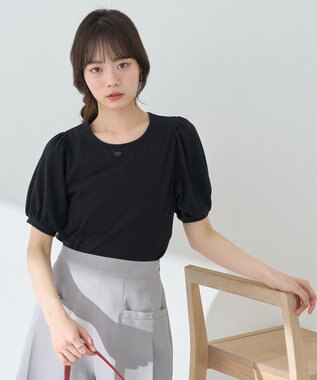 earth music&ecology ロゴプレート付きパフスリーブプルオーバー Black