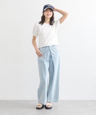 earth music&ecology ロゴプレート付きパフスリーブプルオーバー White