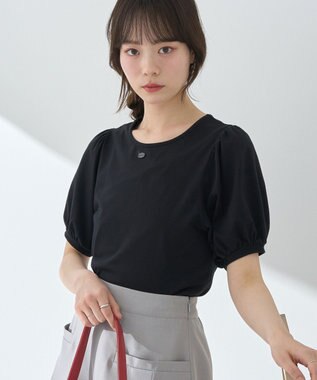 earth music&ecology ロゴプレート付きパフスリーブプルオーバー Black