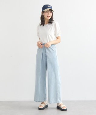 earth music&ecology ロゴプレート付きパフスリーブプルオーバー White