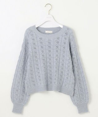 ANY SIS 【洗える】透かし編みスパンコール ニット ライトブルー