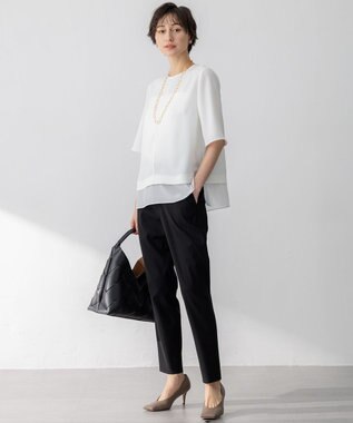 23区 【吸水速乾/UVカット/接触冷感】ストレッチジョーゼット シアーコンビ カットソー ホワイト系