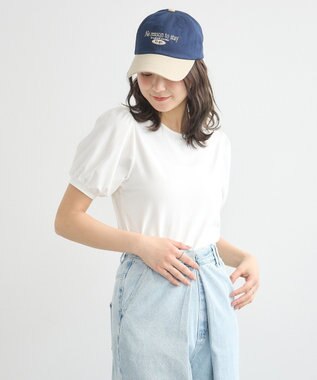 earth music&ecology ロゴプレート付きパフスリーブプルオーバー White