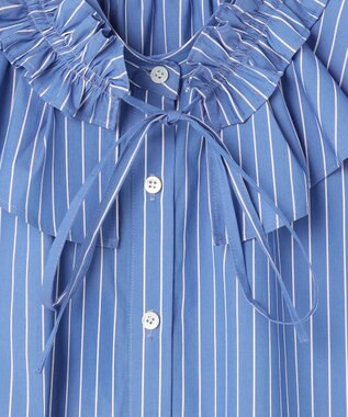 組曲 【先行予約・2WAY】エアリーシャーティングフリル襟 ブラウス ブルーストライプ系1