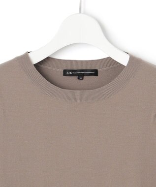 23区 ヴィスコースストレッチ パフスリーブ 半袖 ニット モカ