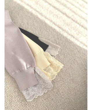 Feroux レースコンビ ニット グレイッシュピンク系