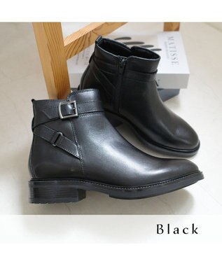 Pointer 本革ベルト付きエンジニアショートブーツ ブラック