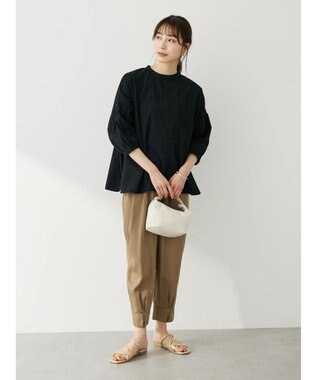 Green Parks Ｉ　ＳＥＴ２点　刺繍７分袖ブラウス＋タンクトップ Black