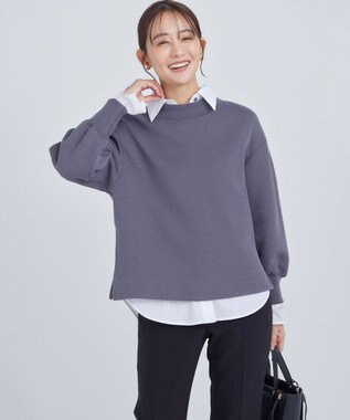 組曲 L ダンボールジャージー モックネックスウェット チャコールグレー系