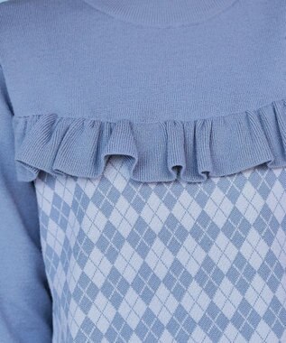 Tiaclasse アーガイルジャガードフリルチュニック ブルー