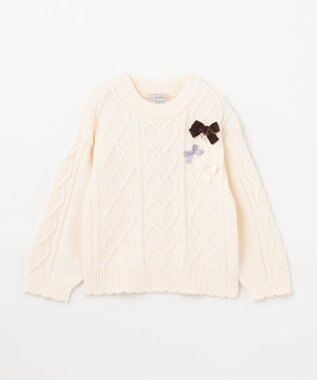 ANY KIDS リボン ケーブル ニット エクリュ