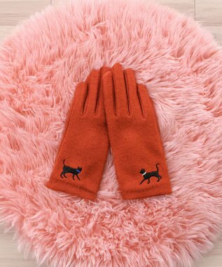 ORuKuBET おさんぽねこ刺繍ジャージグローブ(KIDS)【タッチパネル対応】 レッド