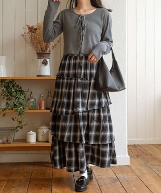 WEGO リボンリブカーディガン グレー