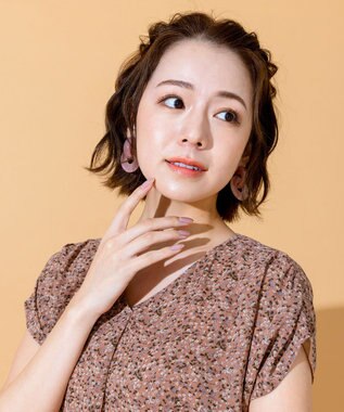 Tiaclasse L 【洗える】程良い透け感のシフォン花柄フレンチワンピース ダスティピンク