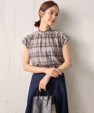 組曲 S 【リボンタイ付き】シアーツイルチェック ブラウス パープル系3