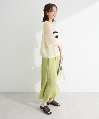 Green Parks テープロゴ透かしニットプルオーバー Ecru