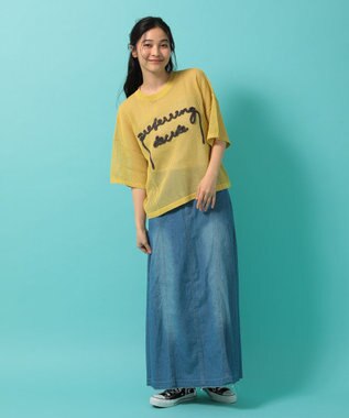 Green Parks テープロゴ透かしニットプルオーバー Yellow