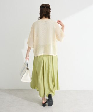Green Parks テープロゴ透かしニットプルオーバー Ecru
