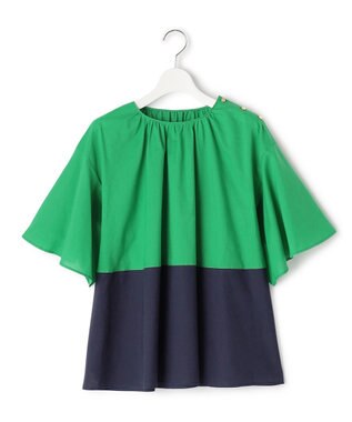 J.PRESS YORK STREET 【WOMEN】バイカラーギャザー ブラウス グリーン系1