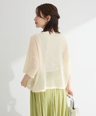 Green Parks テープロゴ透かしニットプルオーバー Ecru