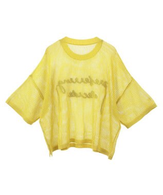 Green Parks テープロゴ透かしニットプルオーバー Yellow