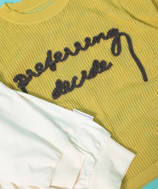 Green Parks テープロゴ透かしニットプルオーバー Yellow