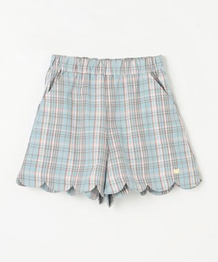 ANY KIDS 裾 スカラップ ショートパンツ ミント系チェック