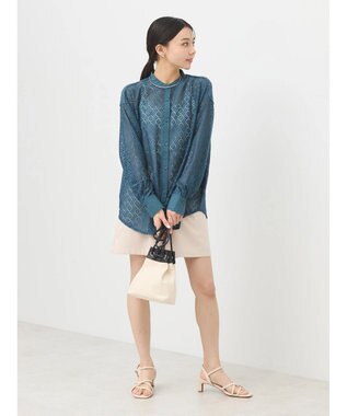 earth music&ecology レースバンドカラーシャツ Green