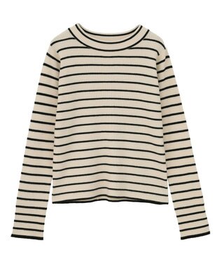 Green Parks ラメライン入りリブニットプルオーバー Border