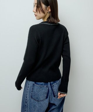 Green Parks ラメライン入りリブニットプルオーバー Black