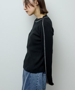 Green Parks ラメライン入りリブニットプルオーバー Black