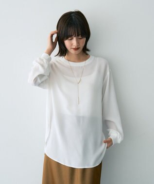 YECCA VECCA リブMIXジョーゼットブラウス Off White