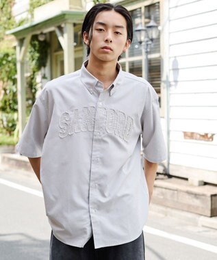 WEGO 【ユニセックス着用ITEM】オックスフォードダメージアップリケシャツ（SS） グレーストライプ