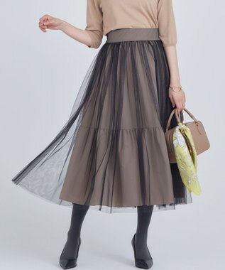 組曲 S ギャザーチュール ドラマティック スカート ベージュ×ブラック系8