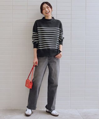 ANY 【5色展開】ハイネックデイリーニット チャコール×オフ