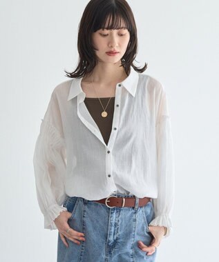 YECCA VECCA 綿麻シアーボリュームギャザーシャツ Off White