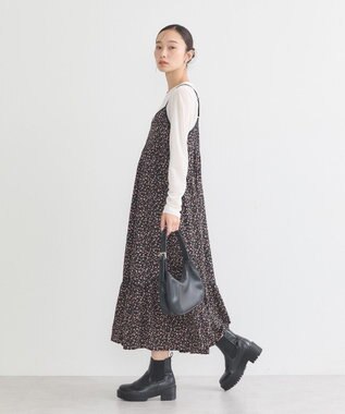 earth music&ecology 切替パイピングフラワーキャミワンピース Black