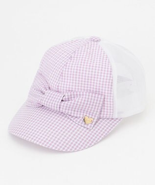 ANY KIDS リボン メッシュ キャップ ラベンダー×ギンガムチェック