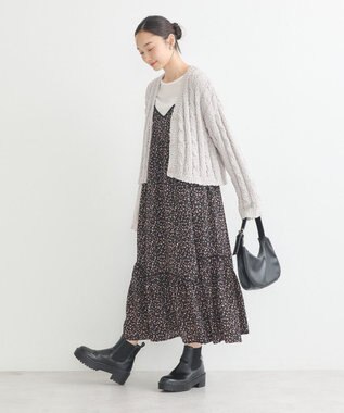 earth music&ecology 切替パイピングフラワーキャミワンピース Black