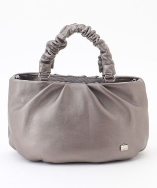 LA BAGAGERIE シープレザー ギャザーハンドル2wayラウンドトートバッグ ガンメタリック