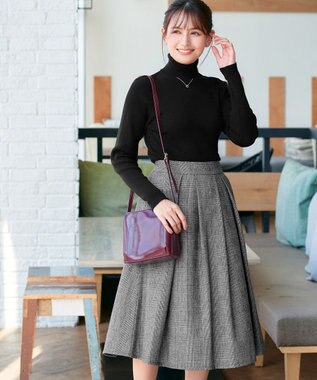 Tiaclasse 【新色追加・洗える】ウール調タックフレアスカート グレーチェック