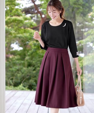 Tiaclasse 【新色追加・洗える】ウール調タックフレアスカート ワインレッド