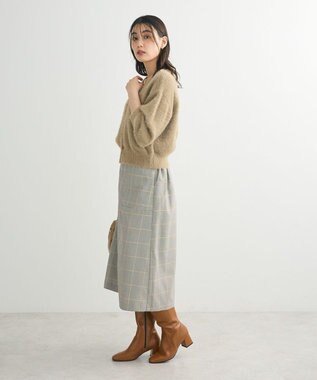 Green Parks ラメシャギーニットカーディガン Gray Beige