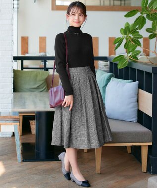 Tiaclasse 【新色追加・洗える】ウール調タックフレアスカート グレーチェック