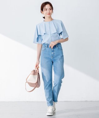 組曲 【洗える】ブラウスライクジャージーポンチョライク カットソー サックスブルー系