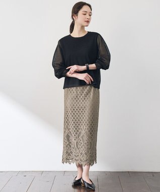 自由区 【SHIHOさん着用・こだわり素材・セットアップ対応】パネルレース スカート カーキ