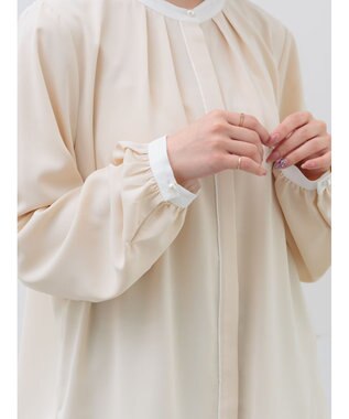 Te chichi パール釦配色タックブラウス ベージュ