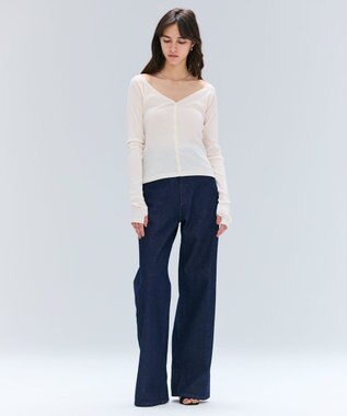 BEIGE， 【洗える・BAILA 10月号掲載】MARINO / 2WAYリブコンパクトカーディガン Ecru